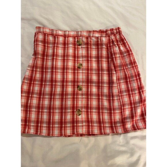 Arizona Skirt NWT Size Large Red Pink Plaid Elastic Waist 4 Summer vacation - Picture 6 of 12